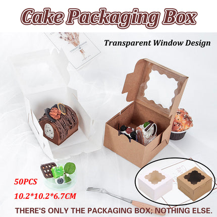 50PCS Cake Packaging Boxes Transparent Window Design 10.2x10.2x6.7cm Durable