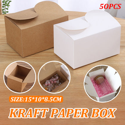 50PCS Foldable Gift Paper Boxes 15x10x8.5cm Khaki White for Party Wedding Use
