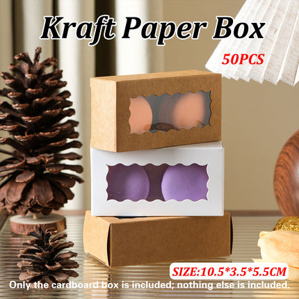 50PCS Kraft Paper Gift Box with Clear Window 10.5x3.5x5.5cm Khaki/White Sturdy