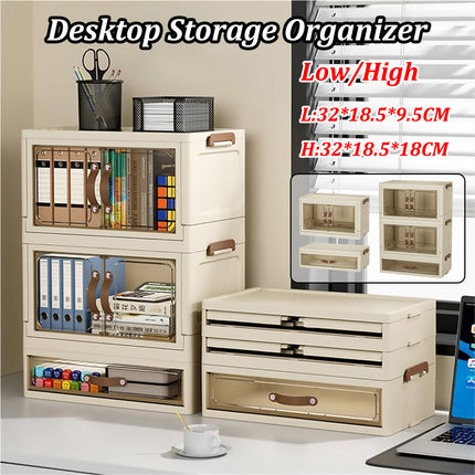 Modular Desktop Drawer Organiser Clear Door Stackable Home Office 3 Sizes