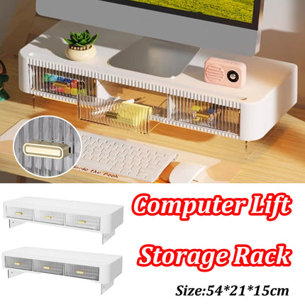 Desktop Monitor Stand Riser 54x21x15cm 3 Drawer Storage White Black for Office
