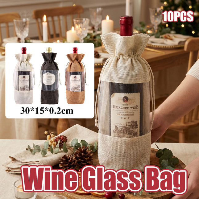 10PCS Wine Gift Bags with Clear Window Aesthetic for Wine Bottle Packaging Use