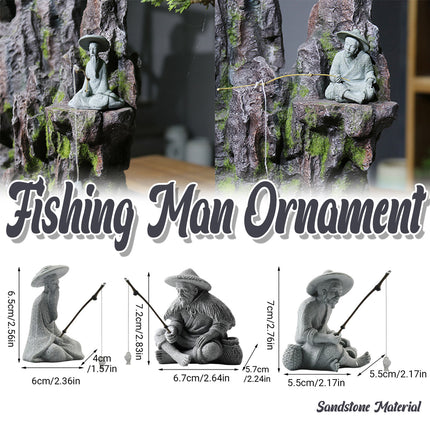 Fisherman Statue Aquarium Ornament Stone Look 3 Styles 6.5-7.2cm for Fish Tank