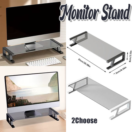 Monitor Stand Riser Tempered Glass Top Metal Frame 51x21.5x8cm Black White