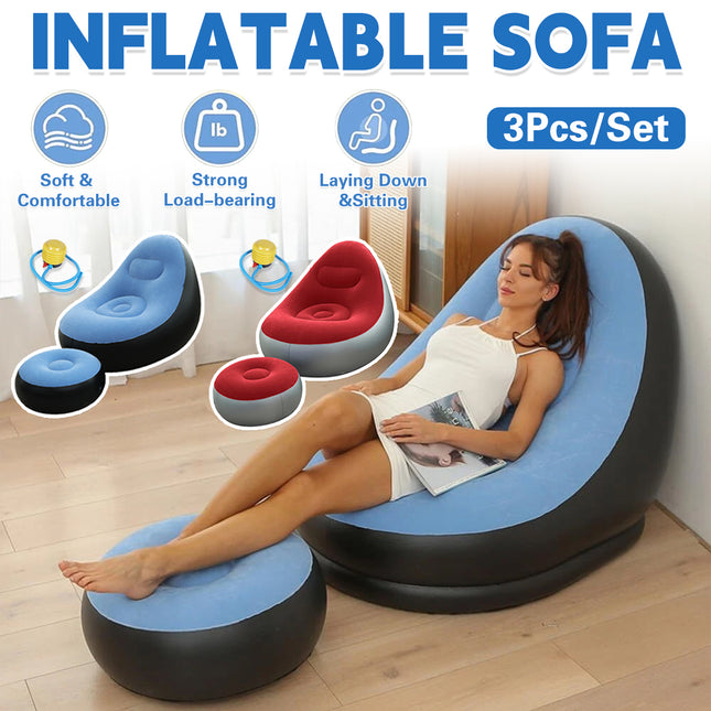 Inflatable Folding Lazy Sofa Chair PVC Air Recliner With Pump Backrest Seat Bed