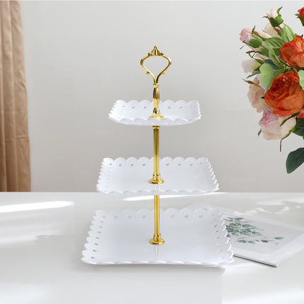 4PCS Set 3 Tier Cake Display Stand White with Gold Accents for Dessert Party