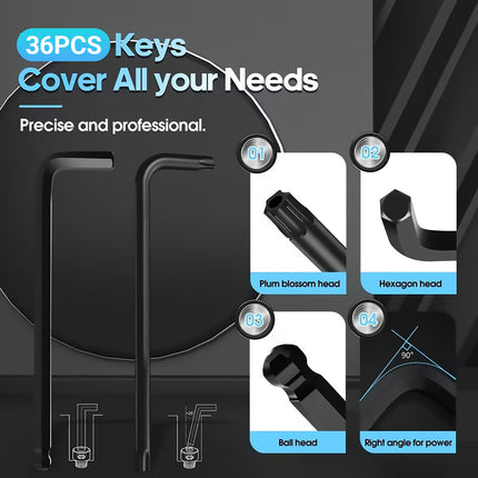 36PCS Allen Key Set Hex Torx Ball End Wrench Kit for Bike Repair Workshop