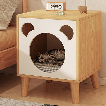Wooden Cat Bedside Cabinet Multifunctional Cattery Storage Nightstand Furniture