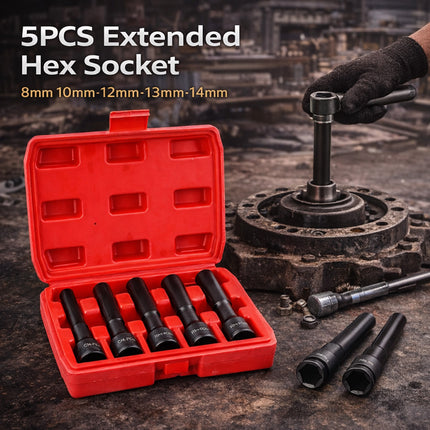 5PCS Extended Hex Socket Set 1/2 Inch Drive Repair Removal Tool for Automovie