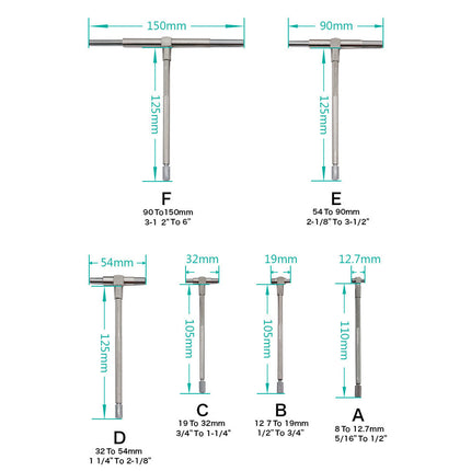 Telescoping Bore Gauge Set 6Pcs 8-150mm Internal Measuring Tool Kit Steel