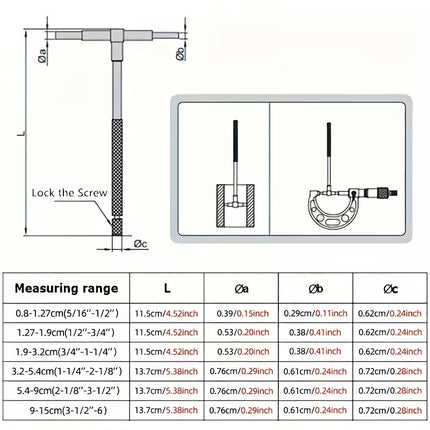 Telescoping Bore Gauge Set 6Pcs 8-150mm Internal Measuring Tool Kit Steel