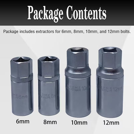 4PCS Socket Extractor Set 1/2 Inch Bolt Remover Damaged Stud Removal Tool