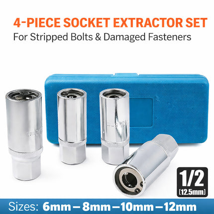 4PCS Socket Extractor Set 1/2 Inch Bolt Remover Damaged Stud Removal Tool