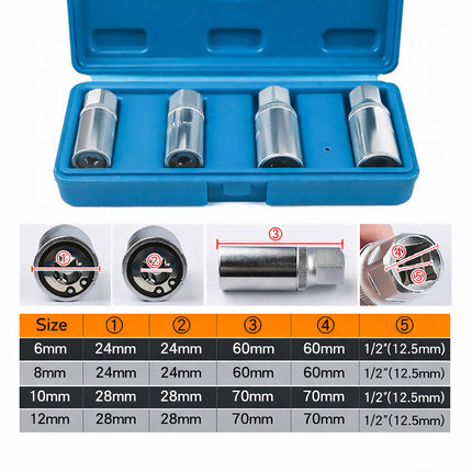 4PCS Socket Extractor Set 1/2 Inch Bolt Remover Damaged Stud Removal Tool