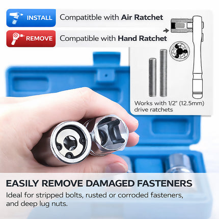 4PCS Socket Extractor Set 1/2 Inch Bolt Remover Damaged Stud Removal Tool