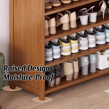 Multifunctional Bamboo Shoe Rack with Curtain for Entryway Shoes Hats Clothes