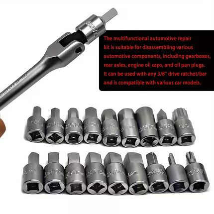 20PCS Oil Drain Sump Plug Key Set 3/8 Drive High Quality Durable Tool Set