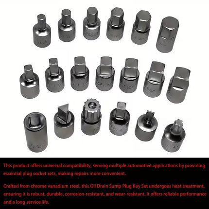 20PCS Oil Drain Sump Plug Key Set 3/8 Drive High Quality Durable Tool Set