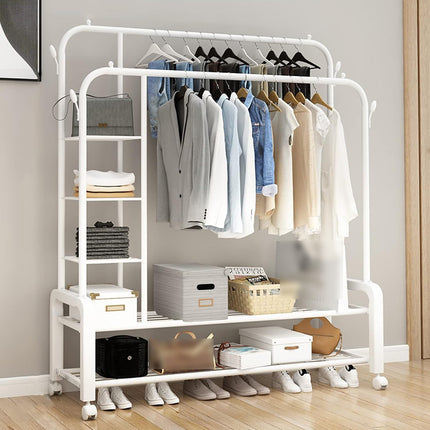 Double Row Floor-Standing Clothes Rack Space Saving for Bedroom Clothes Storage