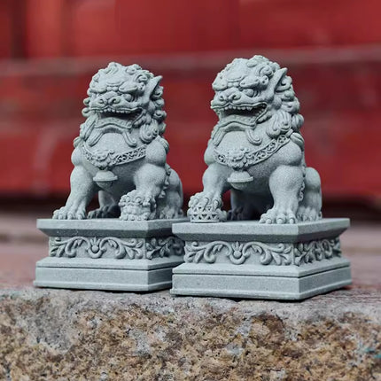 1 Pair Chinese Style Small Stone Lion Decoration Home Desktop Decor Art Craft