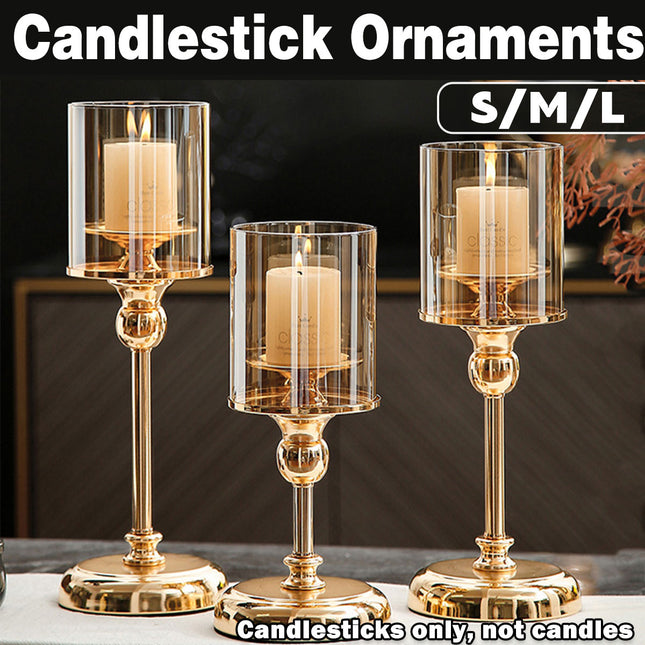 Glass Candlestick Holder Champagne Glass Gold Base Romantic Table Decor