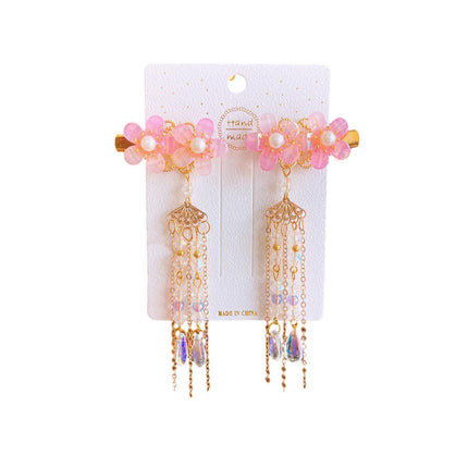 2Pcs Hanfu Flower Hair Clip Pearl Tassel Butterfly Hairpin Female/Children Party - Aimall