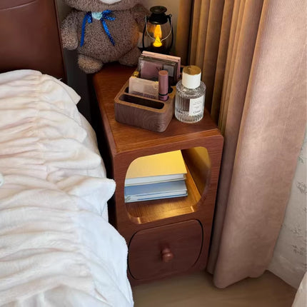 Wood Mini Bedside Table with Drawer and Shelf Compact for Bedroom Space Saving