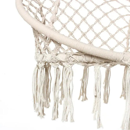 Beige Hammock Swing Chair Cotton Macrame Hanging Rope Seat Indoor Outdoor Patio