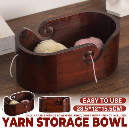 Vintage Solid Wood Oval Yarn Bowl for Knitting with Single or Double Spiral