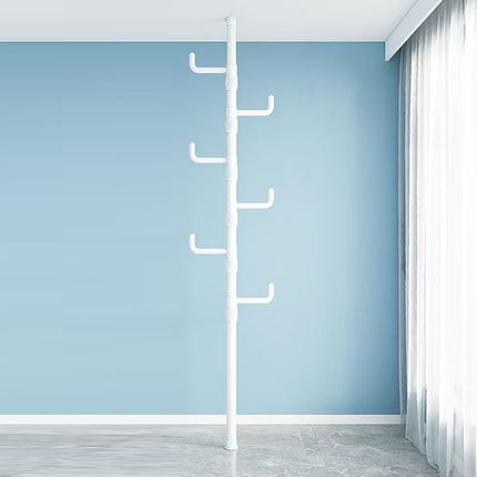 Indoor Floor Standing Telescopic Coat Rack with 6 Hooks Space Saving Daily Use