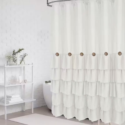 White Shower Curtain Waterproof Mildew-Resistant with Hooks for Bathroom Use