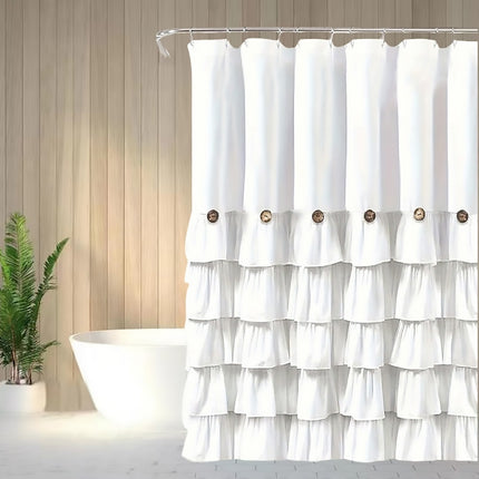 White Shower Curtain Waterproof Mildew-Resistant with Hooks for Bathroom Use