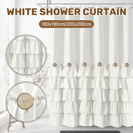 White Shower Curtain Waterproof Mildew-Resistant with Hooks for Bathroom Use