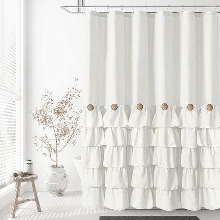 White Shower Curtain Waterproof Mildew-Resistant with Hooks for Bathroom Use
