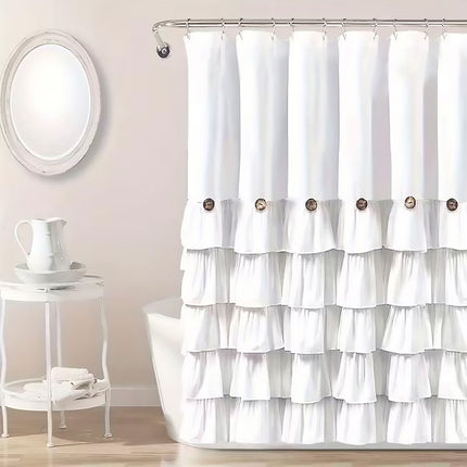 White Shower Curtain Waterproof Mildew-Resistant with Hooks for Bathroom Use
