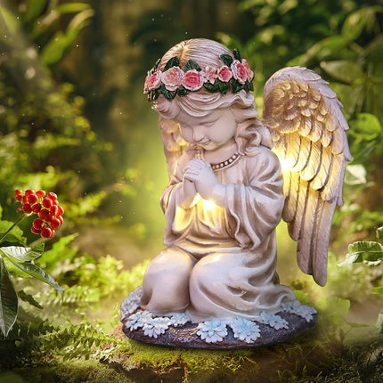 Solar Powered Angel Garden Statue Waterproof Outdoor Decoration Garden Yard Use