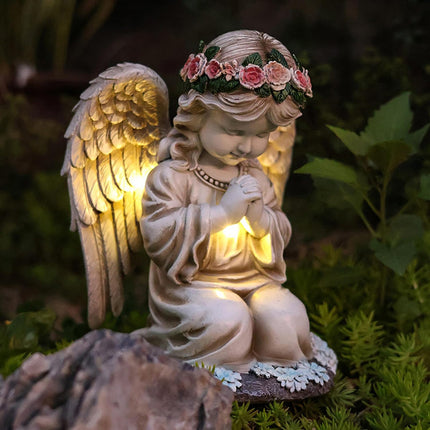 Solar Powered Angel Garden Statue Waterproof Outdoor Decoration Garden Yard Use