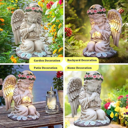 Solar Powered Angel Garden Statue Waterproof Outdoor Decoration Garden Yard Use