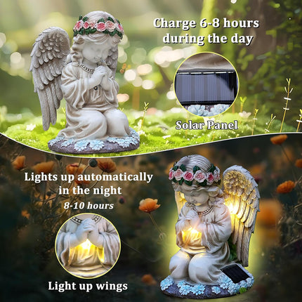 Solar Powered Angel Garden Statue Waterproof Outdoor Decoration Garden Yard Use