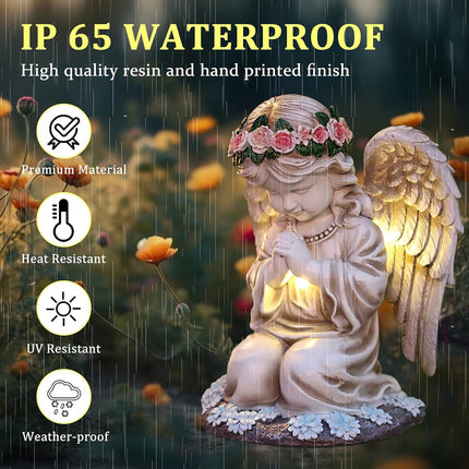 Solar Powered Angel Garden Statue Waterproof Outdoor Decoration Garden Yard Use