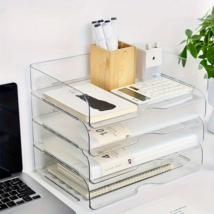 File Storage Box Set 4 Tier Stackable Desktop Organizer for School Office Desk