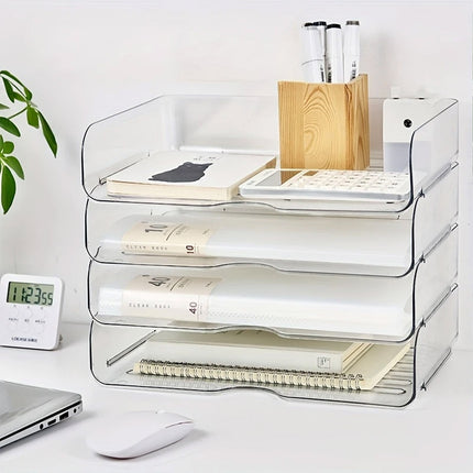 File Storage Box Set 4 Tier Stackable Desktop Organizer for School Office Desk