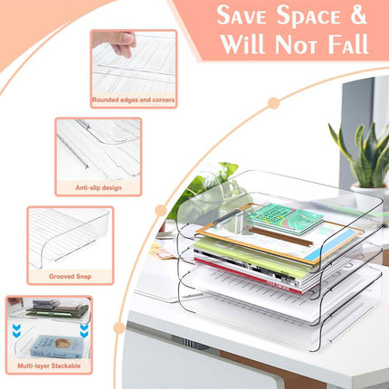 File Storage Box Set 4 Tier Stackable Desktop Organizer for School Office Desk