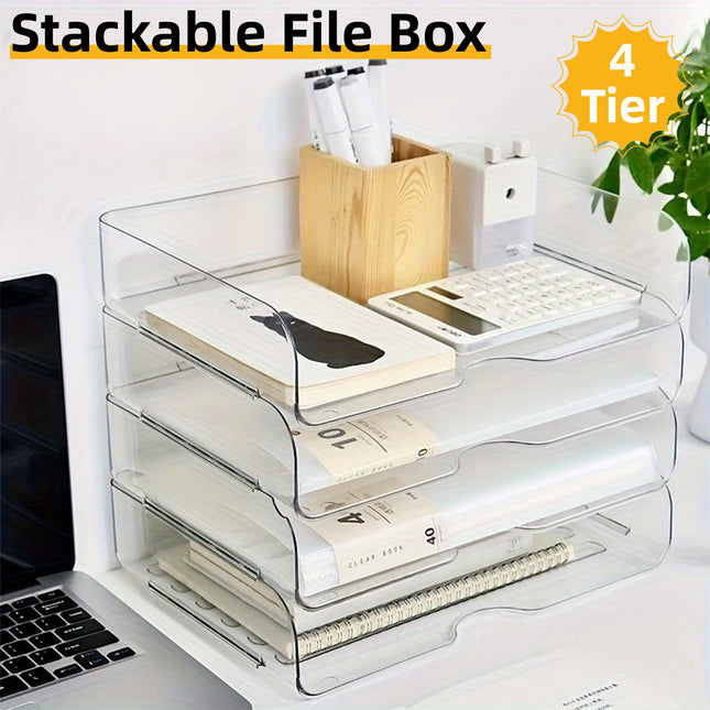 File Storage Box Set 4 Tier Stackable Desktop Organizer for School Office Desk