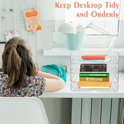 File Storage Box Set 4 Tier Stackable Desktop Organizer for School Office Desk