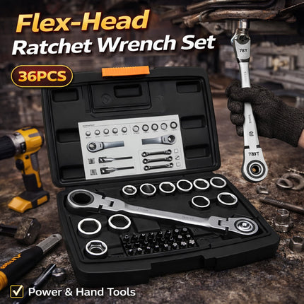 36PCS Flex Head Ratchet Wrench Set Standard Combination Spanner Car Repair Use
