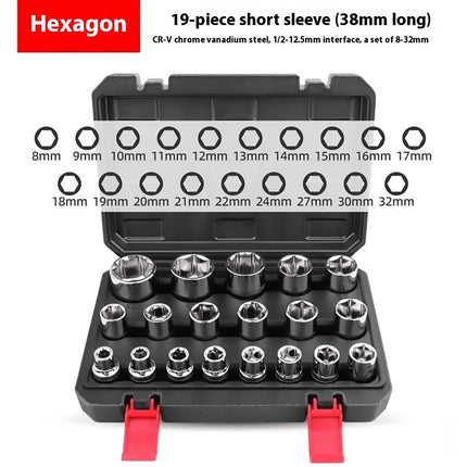 19PCS 1/2 Inch Drive Metric Hex Socket Set CRV Steel Hand Tools for Car Repair