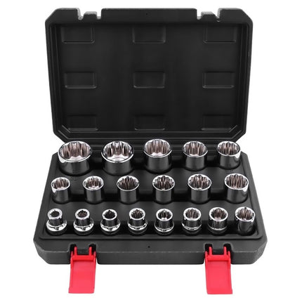 19PCS 1/2 Inch Drive Metric Hex Socket Set CRV Steel Hand Tools for Car Repair