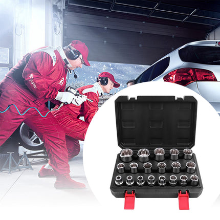19PCS 1/2 Inch Drive Metric Hex Socket Set CRV Steel Hand Tools for Car Repair