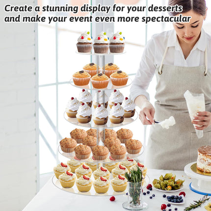 5-Tier Acrylic Cupcake Display Stand Clear Round Tower for Party Wedding Events